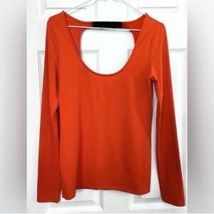 Red Long Sleeve Top with Black Bow Detail